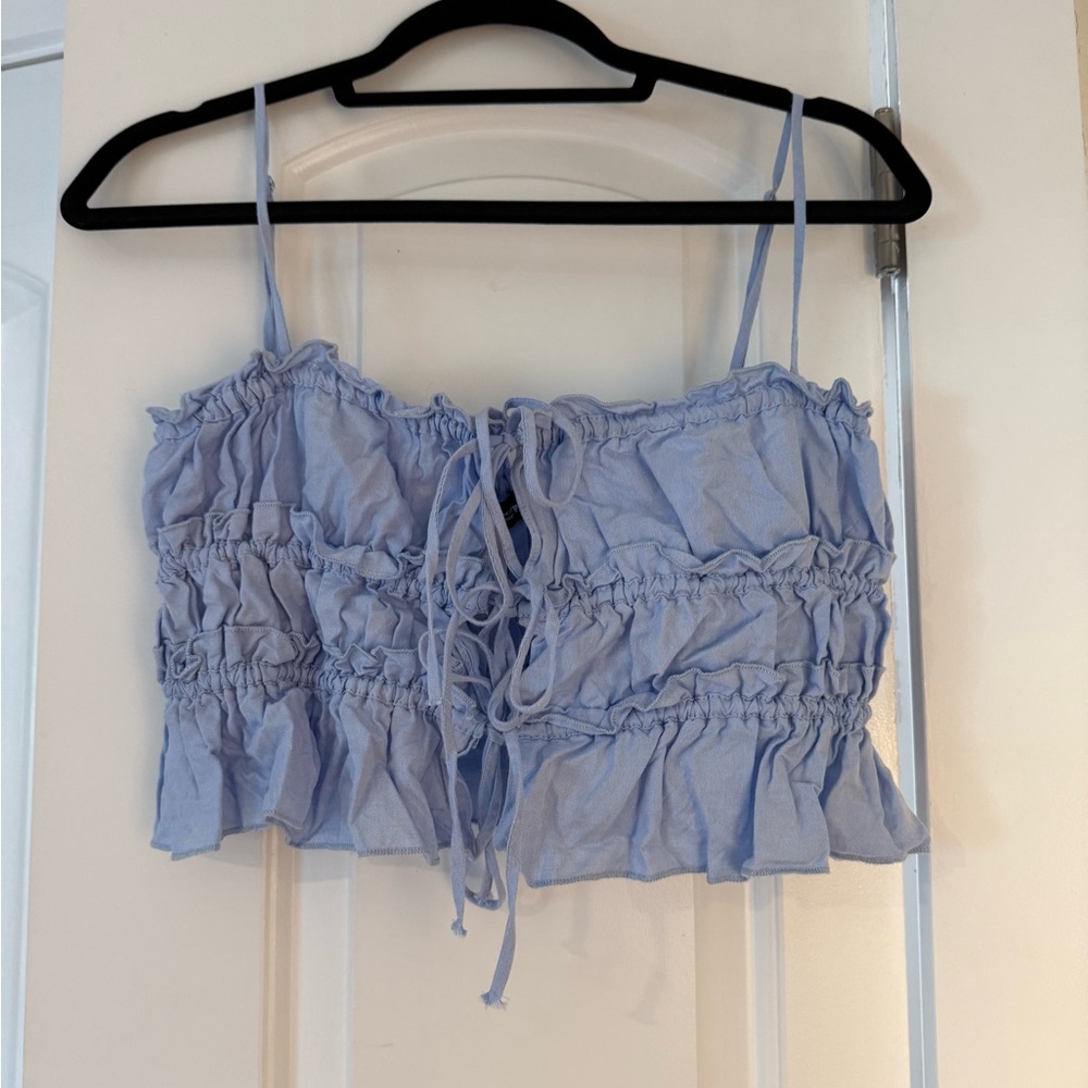 Zara Light Blue Ruffled Crop Top
